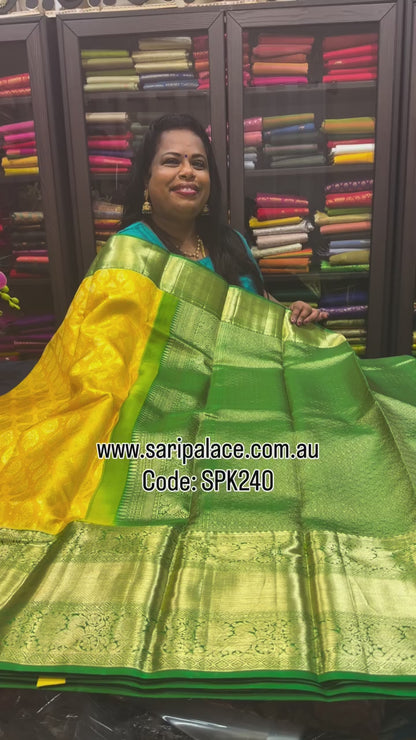 Korvai Kanchipuram Pure Silk Saree Bridal Kanjivaram Sari SPK240