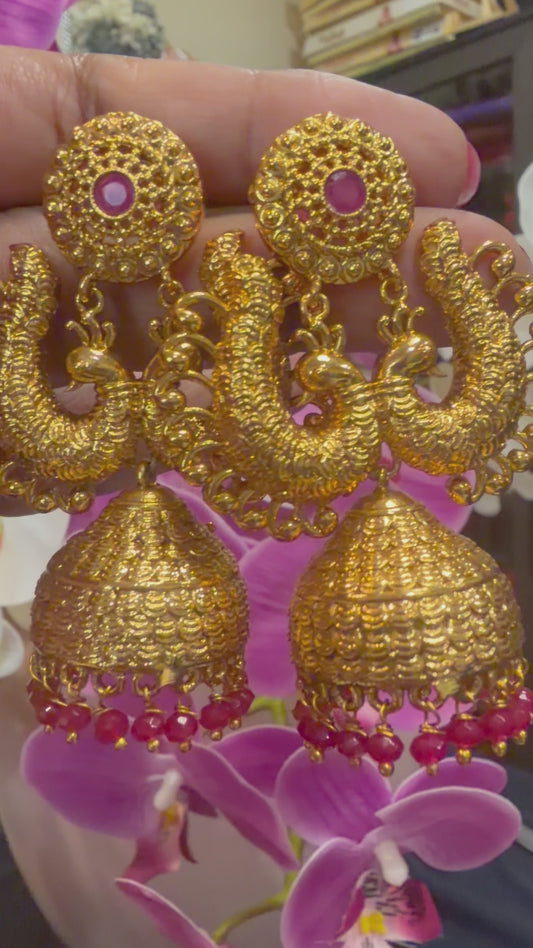 Ruby Jumka Jhumka Indian Brass Earrings Jimikki Kammal Indian Jewellery E26