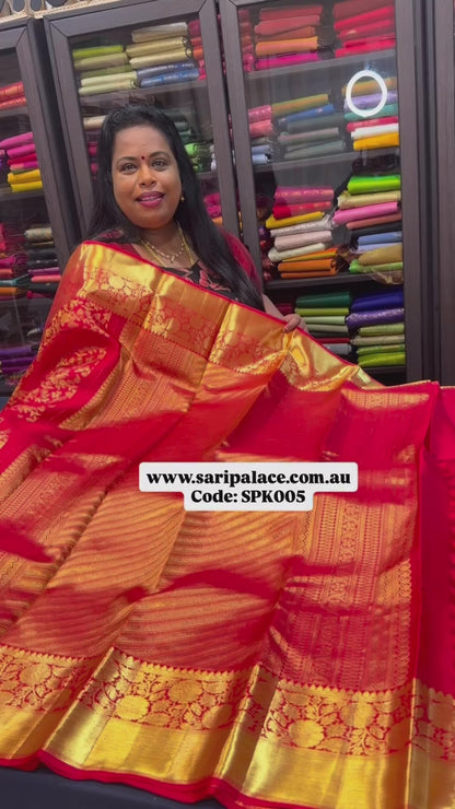 Red Kanchipuram Pure Silk Saree | SPK005