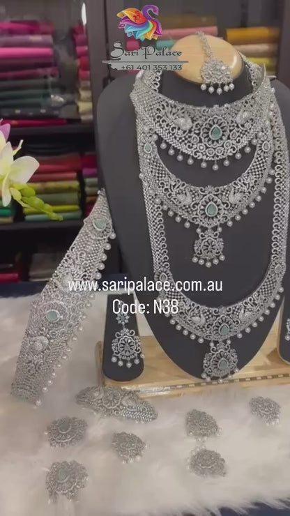 AD Silver Indian Bridal Necklace Haram set N38