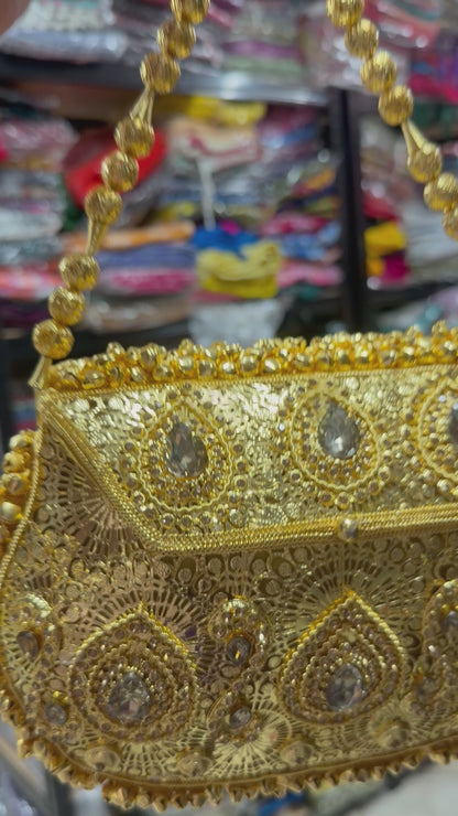 Gold Metal Indian Handmade Clutch Bollywood Potli Bag handbag Purse Bag1
