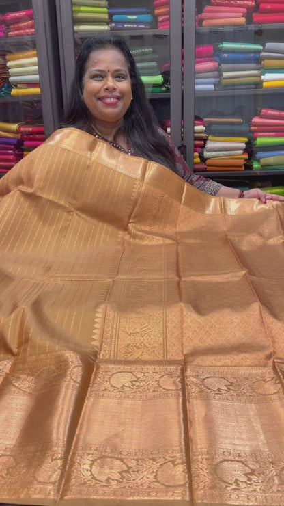 Bridal Kanchipuram Beige Fenugreek colour Pure Silk Saree Kanjivaram Sari SPK421