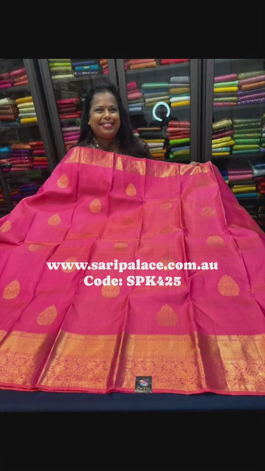 Kanchipuram Pure Silk handloom Saree Indian Kanjivaram Pink Sari SPK425