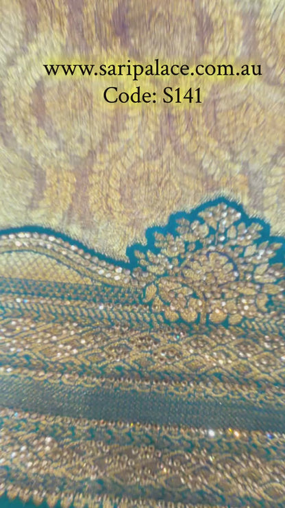 Sari Indian Fancy Party wear Silk Saree with Swarovski stones S141
