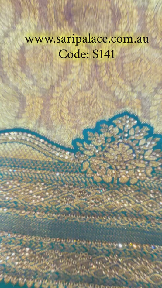 Sari Indian Fancy Party wear Silk Saree with Swarovski stones S141
