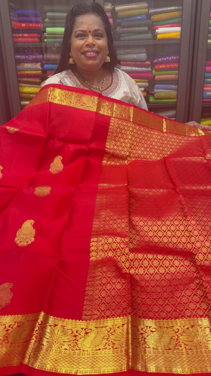 Kanchipuram Pure Silk handloom Saree Indian Kanjivaram Red Sari SPK360