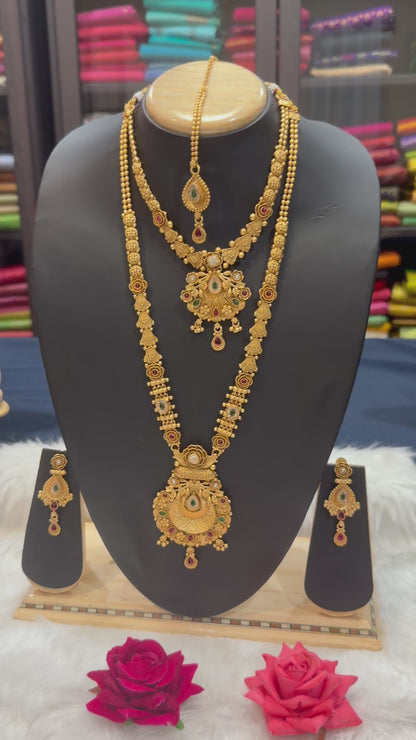 Rajwadi Polished Brass Indian Bridal Necklace set N4