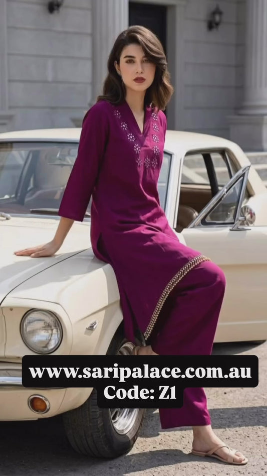 Plum Indian coord set Outfit Salwar Kameez Suit Z1