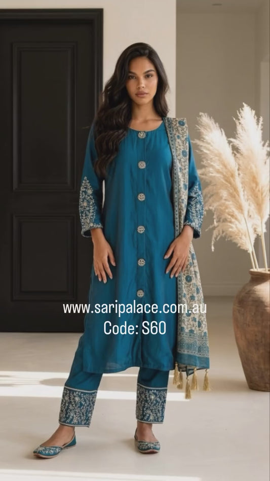 Blue Indian Pakistani Outfit Salwar Kameez Suit S60
