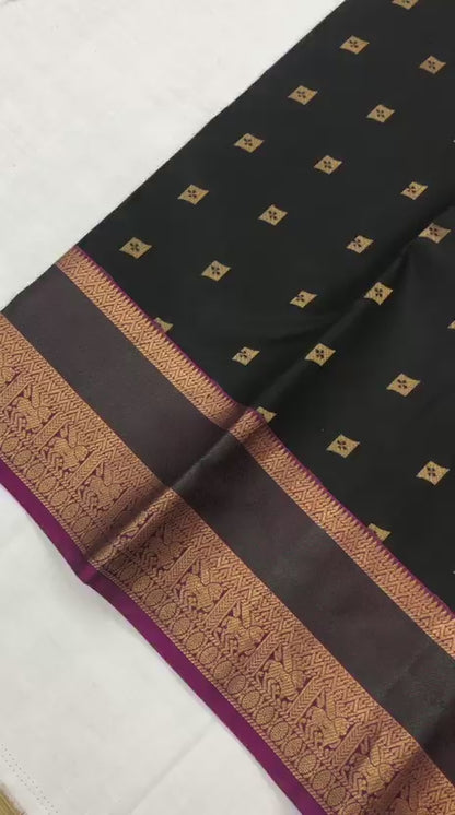 Kanchipuram Pure Silk Saree Bridal Indian Black Kanjivaram Sari SPK331