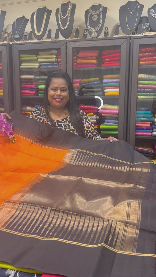 Kanchipuram Pattu Soft Silk Saree Pure Silk Bridal Sari Orange | SS9