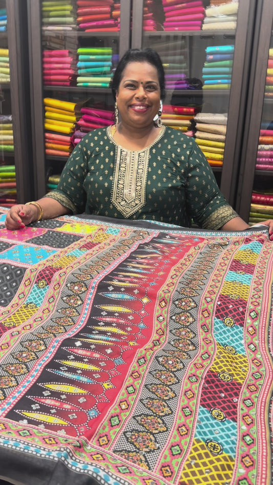 Multi coloured Mirror Worked Masakali Sari Indian Fancy Saree C3