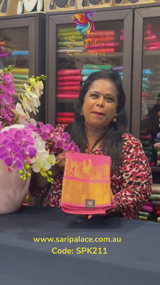 Kanchipuram Pure Silk Saree Pink Kanjivaram Sari SPK211