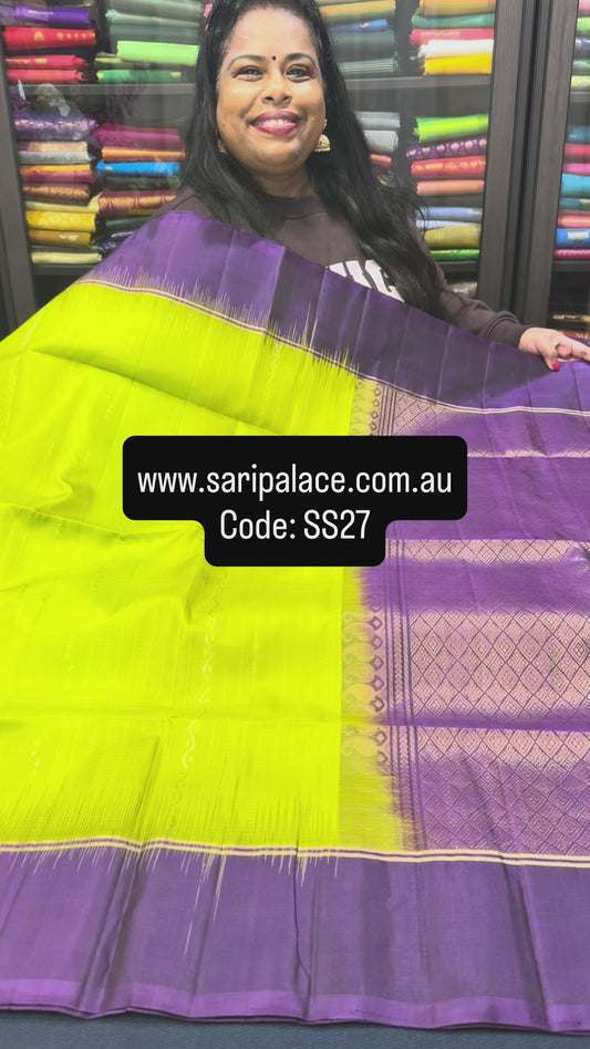 Kanchipuram Pattu Soft Silk Indian Saree Pure Silk Sari Green| SS27