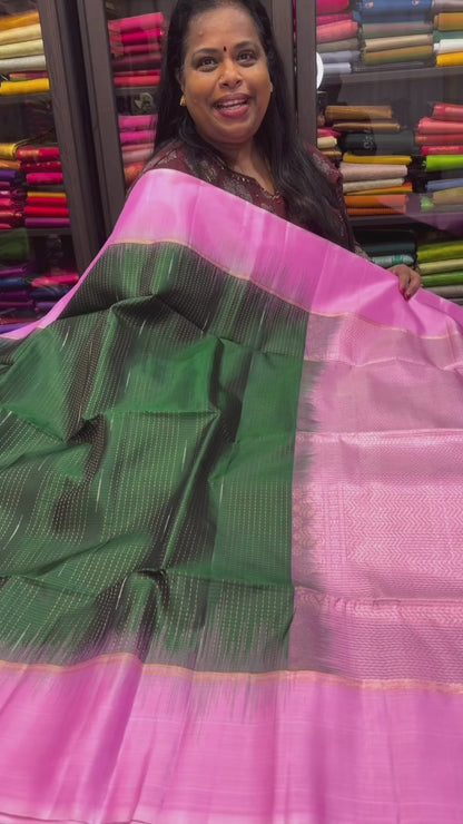 Kanchipuram Pattu Soft Silk Indian Saree Pure Silk Sari Green SS32