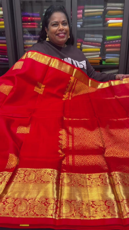 Kanchipuram Pure Silk handloom Saree Indian Kanjivaram Red Sari SPK363