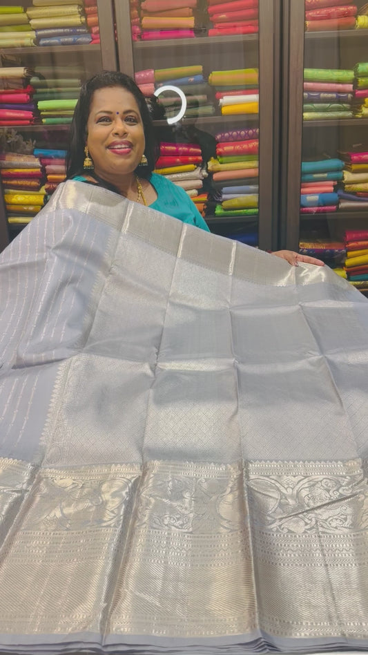 Kanchipuram Pure Silk Saree Bridal Indian Kanjivaram Sari Grey SPK339