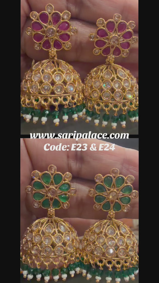 Multi Jumka Jhumka Indian Brass Earrings Jimikki Kammal Indian Jewellery E24