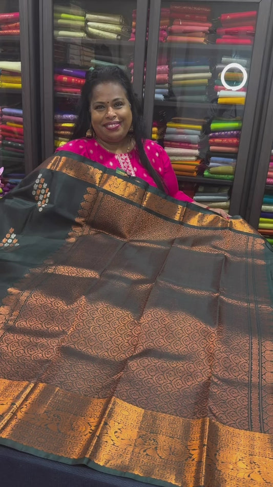 Kanchipuram Pure Silk handloom Saree Indian Kanjivaram Green Sari SPK368