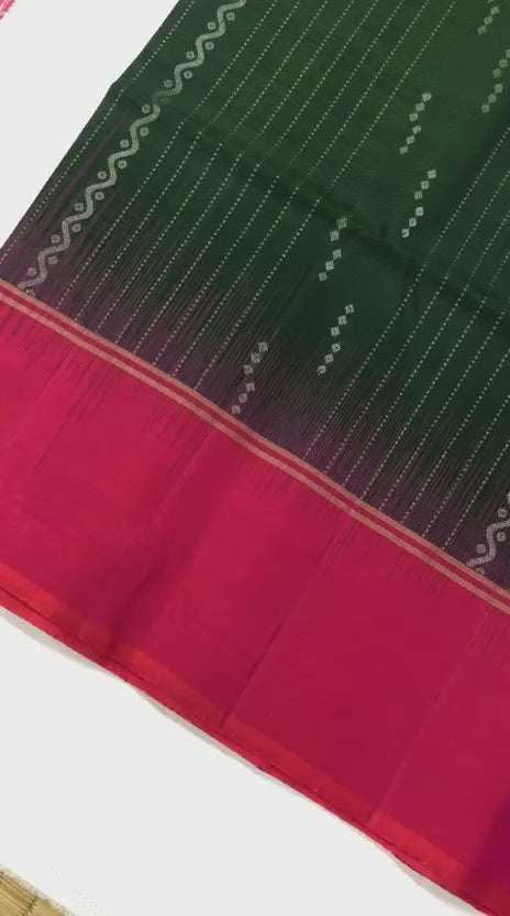 Pattu Soft Silk Indian Saree Pure Silk Sari Green Orangish Pink SS45