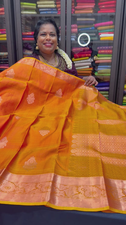 Kanchipuram Pure Silk Saree Bridal Orange Kanjivaram Sari SPK297