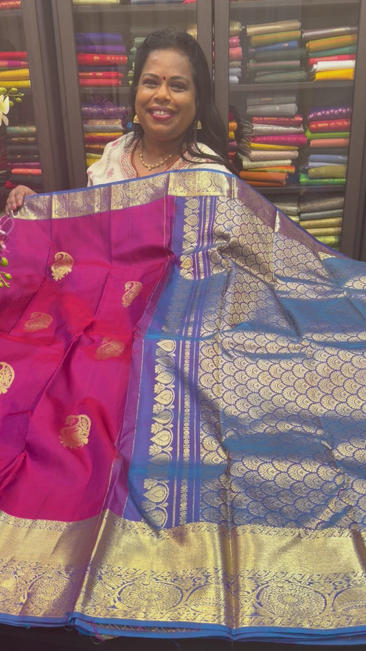 Kanchipuram Pure Silk handloom Saree Indian Kanjivaram Pink Sari SPK361