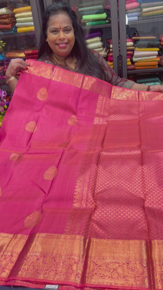 Kanchipuram Pure Silk handloom Saree Indian Kanjivaram Pink Sari SPK425