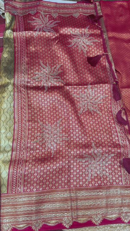 Sari Indian Fancy Party wear Silk Saree with Swarovski stones S141