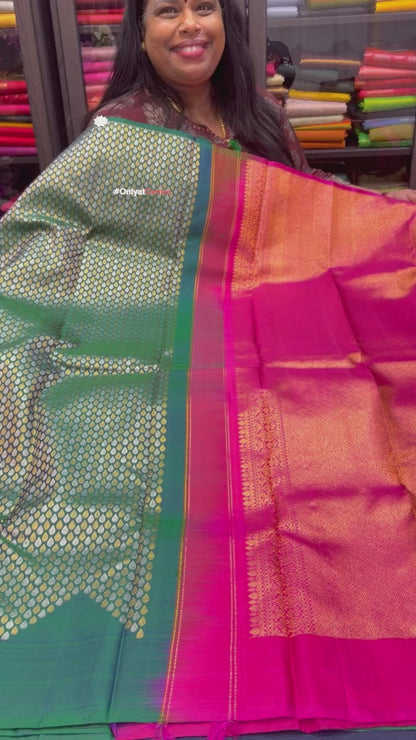 Kanchipuram Pure Silk handloom Saree Indian Kanjivaram Green Sari SPK427